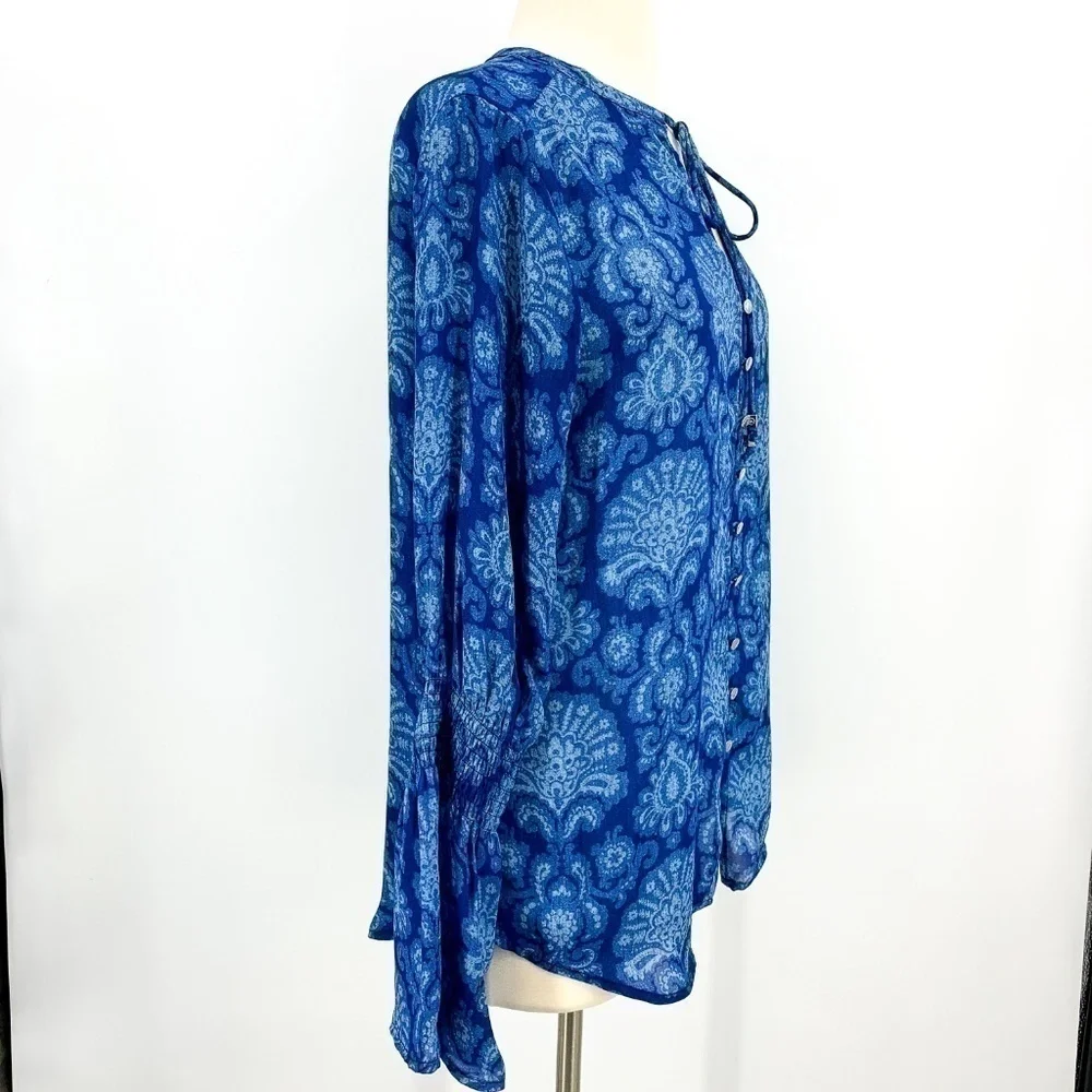 Michael Kors Blue Long Sleeve Top w/ Paisley Print - Picture 2 of 6